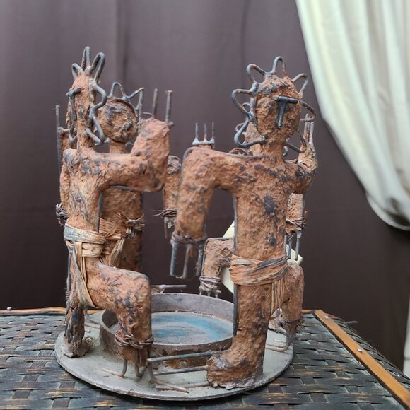 NATIVE AZTEC METAL DANCERA CANDLE HOLDER VINTAGE ZODAX PRODUCT - Picture 3 of 10